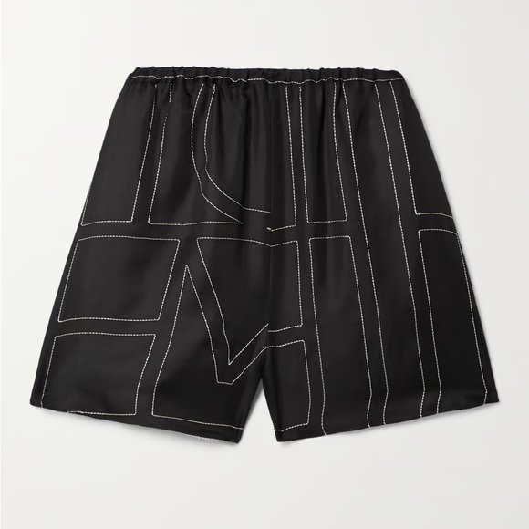 Toteme Pants - NWT Toteme Monogram Silk Stitch Embroidered Twill PJ Pull On Shorts Black